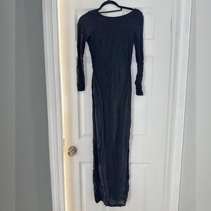 H&M Glitter Black Long Sleeve Dress with Cowl Back and Chain